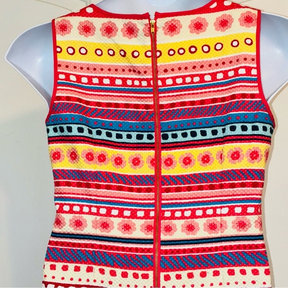 Talbots Flowers & Stripes Shift Dress Sz 8 Textured Cotton Spring Summer Retro - Picture 6 of 8